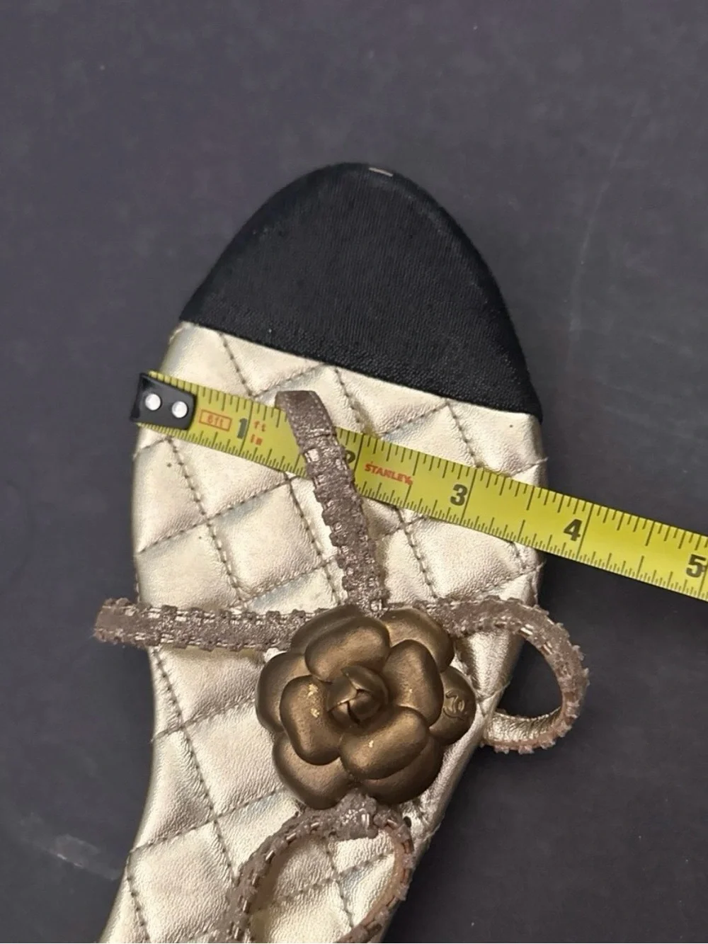Chanel Gold Quilted CC Camelia Sandals